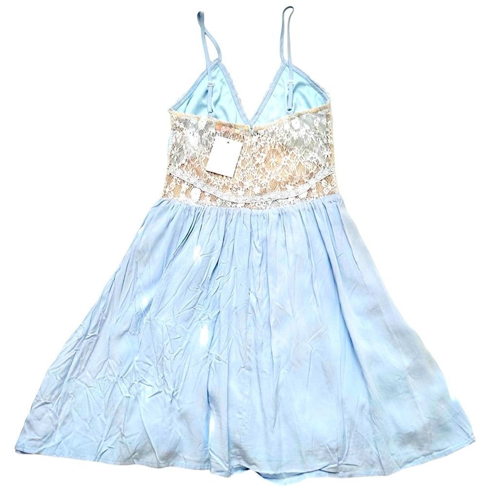 SOLARIS style dress above the knee spaghetti straps lace blue size L.